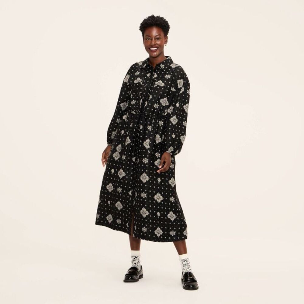 Women's Bandana Print Long Sleeve Utility Midi Shirt Dress - Woolrich Black XS